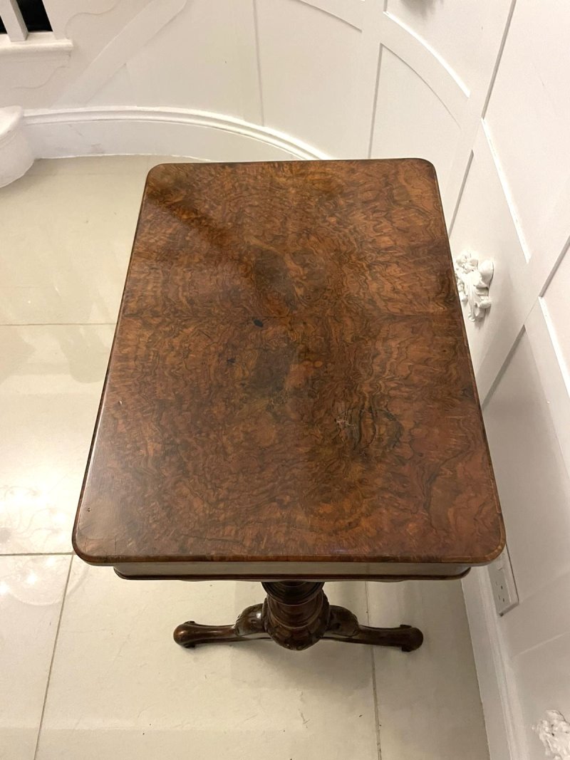Antique Victorian Quality Burr Walnut Freestanding Sewing/Lamp Table - Image 13